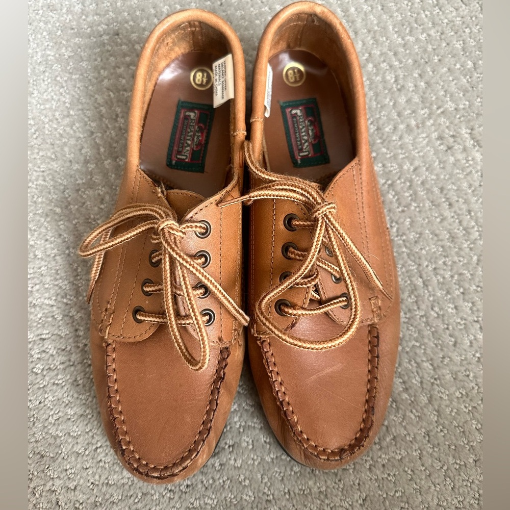 Sz 8.5 Greatland leather tan camel lace tie loafer 90s 2000s Y2K